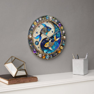 Zodiac - Pisces Fish Yin and Yang Large Clock