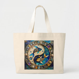 Zodiac - Pisces Fish Yin and Yang Large Tote Bag