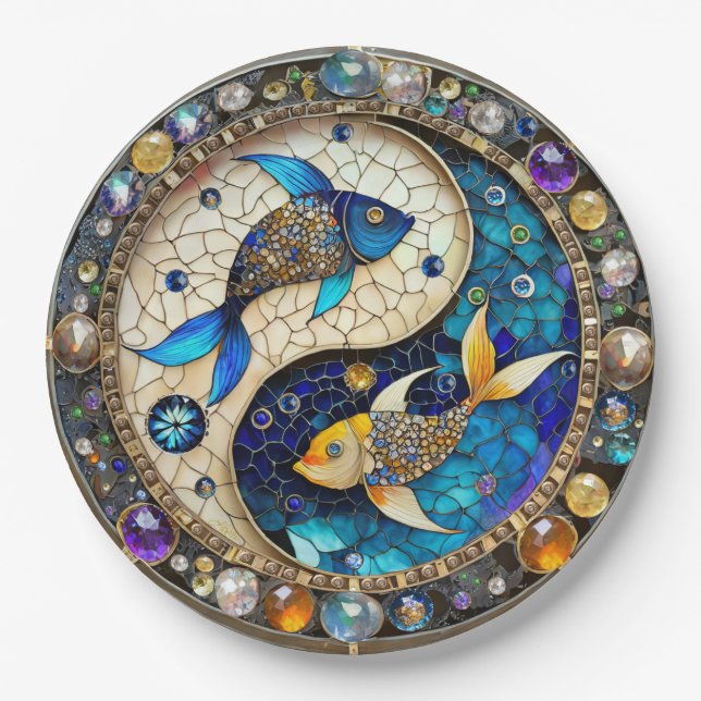 Zodiac - Pisces Fish Yin and Yang Paper Plate (Front)