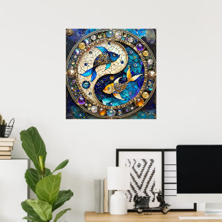 Zodiac - Pisces Fish Yin and Yang Poster