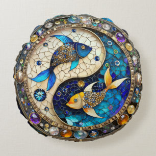 Zodiac - Pisces Fish Yin and Yang Round Cushion
