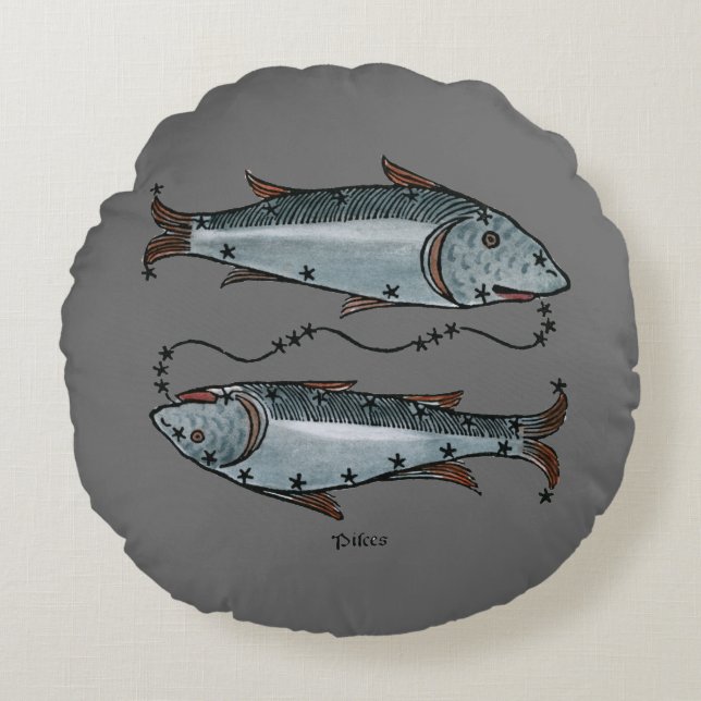 Zodiac: Pisces In Colour Round Cushion (Front)