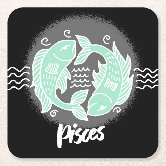 Zodiac Pisces Square Paper Coaster (Front)