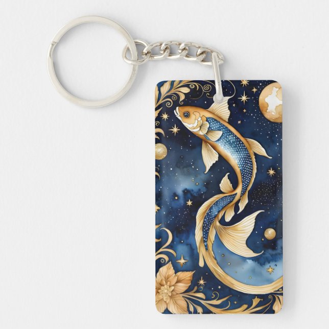 zodiac pisces watercolor design key ring (Front)