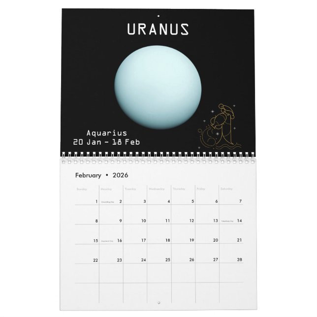 Zodiac Planets Glitter Star Signs 12-month 2021 Calendar (Feb 2026)