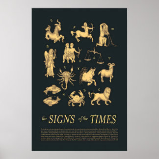 Zodiac Print Gold Astrological Symbols, Celestial