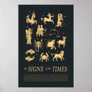 Zodiac Print Gold Astrological Symbols, Celestial
