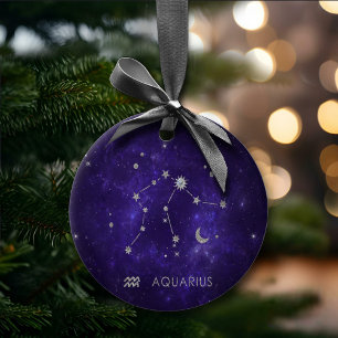 Zodiac Purple Aquarius   Astrology Horoscope Ceramic Ornament