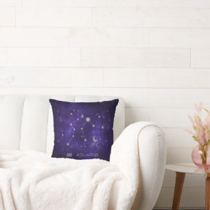 Zodiac Purple Aquarius Astrology Horoscope Cushion