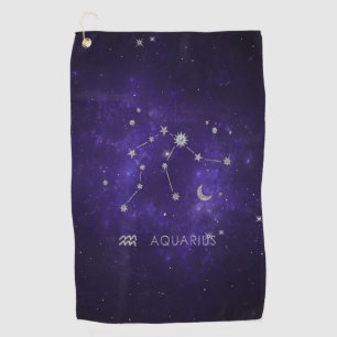 Zodiac Purple Aquarius Astrology Horoscope Golf Towel