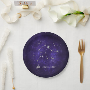 Zodiac Purple Aquarius Astrology Horoscope Paper Plate