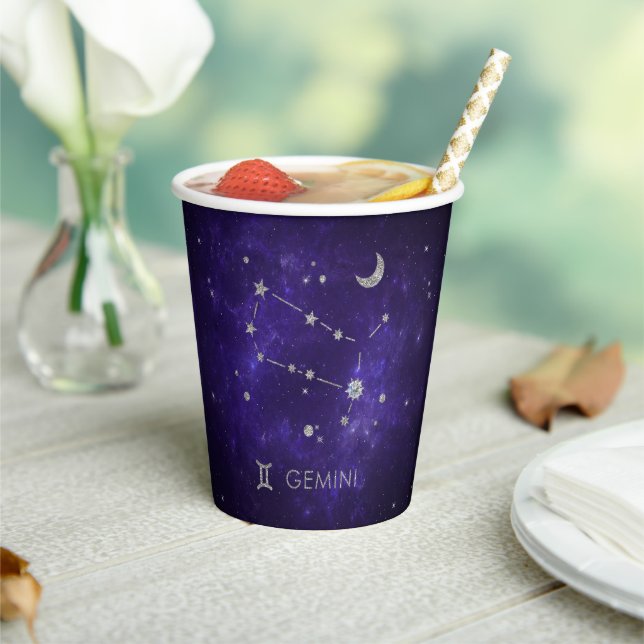 Zodiac Purple Gemini | Cosmic Astrology Horoscope Paper Cups (Insitu)