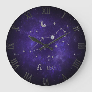 Zodiac Purple Leo   Cosmic Astrology Horoscope Large Clock