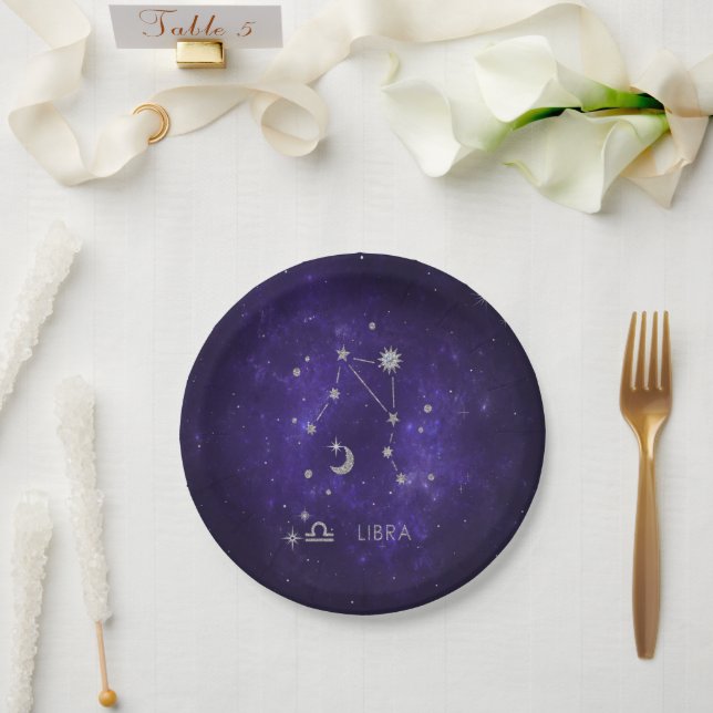 Zodiac Purple Libra | Cosmic Astrology Horoscope Paper Plate (Wedding)