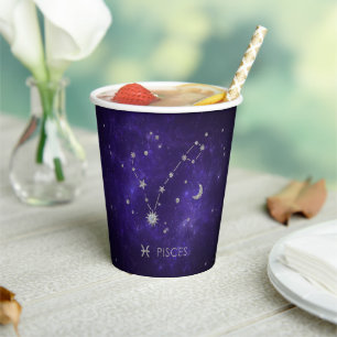 Zodiac Purple Pisces   Cosmic Astrology Horoscope Paper Cups