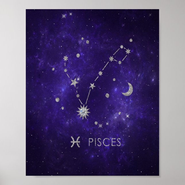Zodiac Purple Pisces | Cosmic Astrology Horoscope Poster (Front)