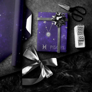 Zodiac Purple Pisces   Cosmic Astrology Horoscope Wrapping Paper