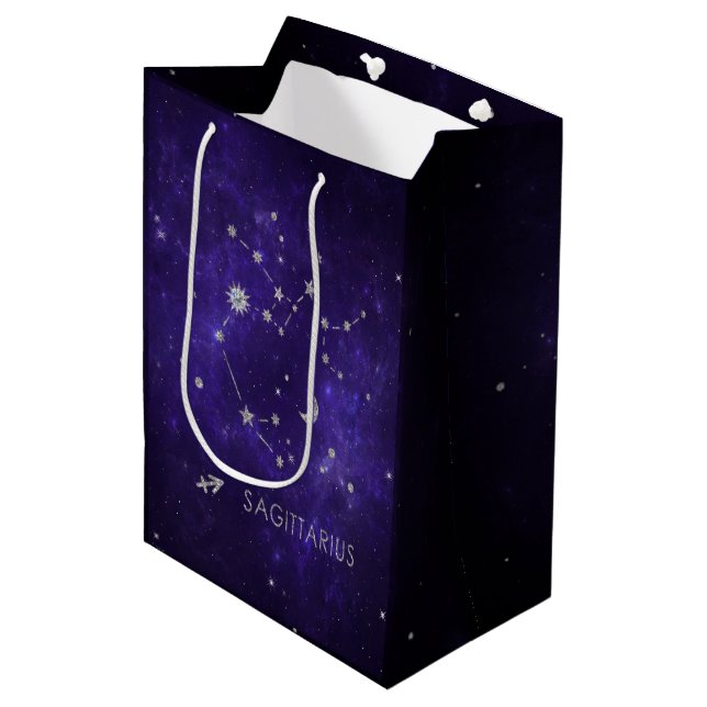Zodiac Purple Sagittarius | Astrology Horoscope Medium Gift Bag (Front Angled)