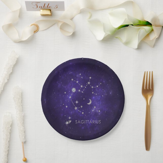 Zodiac Purple Sagittarius | Astrology Horoscope Paper Plate (Wedding)
