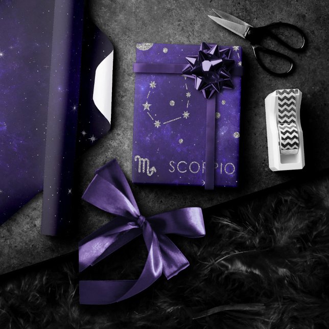 Zodiac Purple Scorpio | Cosmic Astrology Horoscope Wrapping Paper (Creator Uploaded)