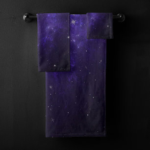 Zodiac Purple Stars   Cosmic Astrology Horoscope Bath Towel Set