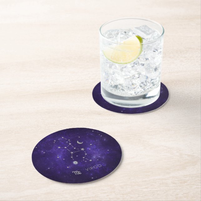 Zodiac Purple Virgo | Cosmic Astrology Horoscope Round Paper Coaster (Insitu)