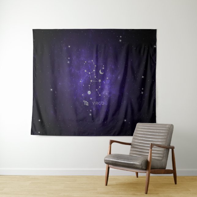 Zodiac Purple Virgo | Cosmic Astrology Horoscope Tapestry (In Situ (Horizontal))