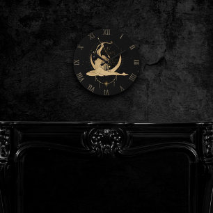 Zodiac Sagittarius   Cosmic Gold Black Astrology L Round Clock