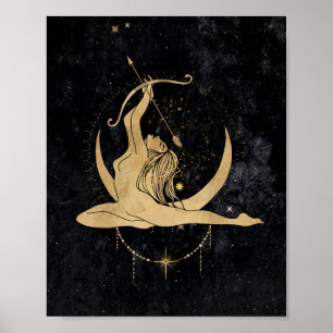 Zodiac Sagittarius   Cosmic Gold Black Astrology Poster