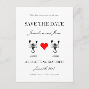 Zodiac Save the Date (Scorpio/Scorpio) White Announcement Postcard