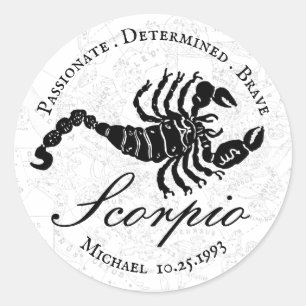 Zodiac Scorpio Astrology Black White Custom  Classic Round Sticker