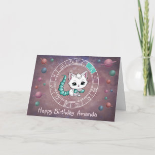 Zodiac Scorpio Cute Cat Wheel Planet Astrology Card