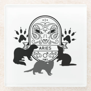 Zodiac Sign and Matching Pets. Aries.Ferret.w Glass Coaster