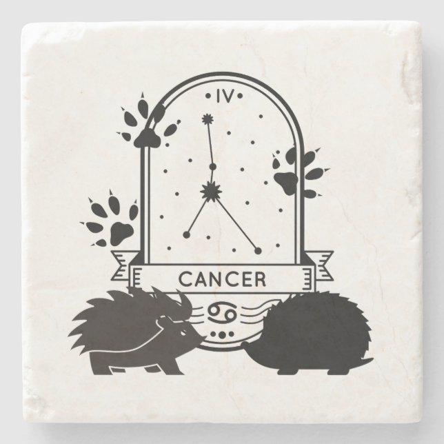 Zodiac Sign and Matching Pets. Cancer - Hedgehog.w Stone Coaster (Front)