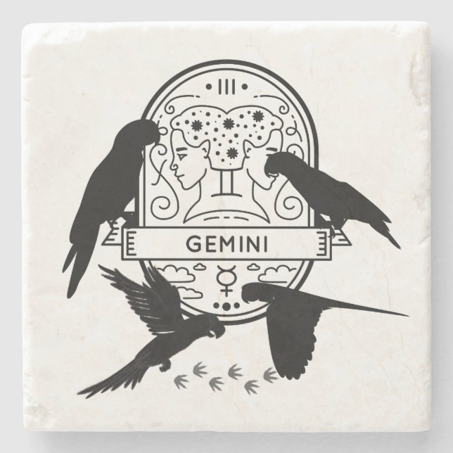 Zodiac Sign and Matching Pets. Gemini - Parrot.w Stone Coaster (Front)