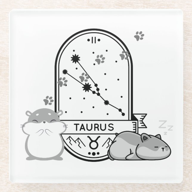 Zodiac Sign and Matching Pets. Taurus - Hamster.w Glass Coaster (Front)