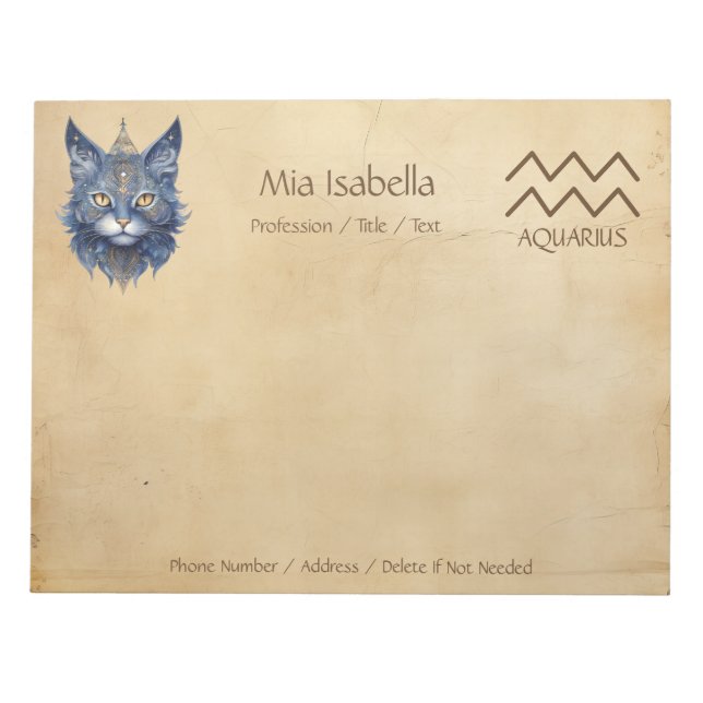 Zodiac Sign Aquarius + Celestial Cat Notepad (Front)