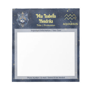Zodiac Sign Aquarius & Mystical Cat - Notepad