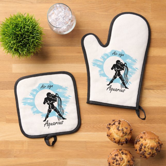Zodiac sign - Aquarius Oven Mitt & Pot Holder Set (Top Down)