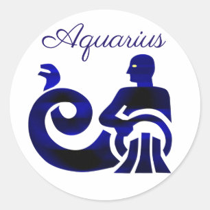Zodiac Sign Aquarius Purple Horoscope Astrology Classic Round Sticker