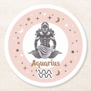 Zodiac Sign Aquarius Round Paper Coaster