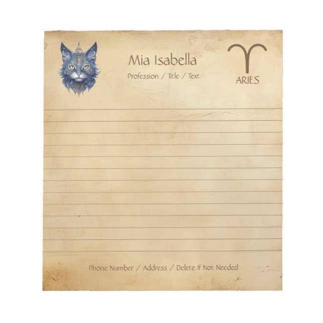 Zodiac Sign Aries & Celestial Cat Notepad (Front)