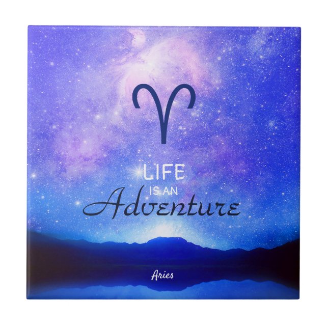 Zodiac Sign Aries Dreamy Star Sky Quote  Ceramic Tile (Front)