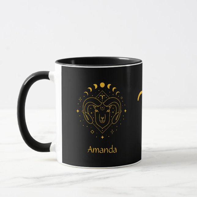 Zodiac Sign Aries Golden Yellow Customisable Mug (Left)