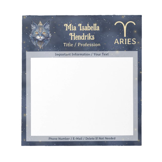 Zodiac Sign Aries & Mystical Cat - Notepad (Front)