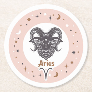 Zodiac Sign Aries Round Paper Coaster