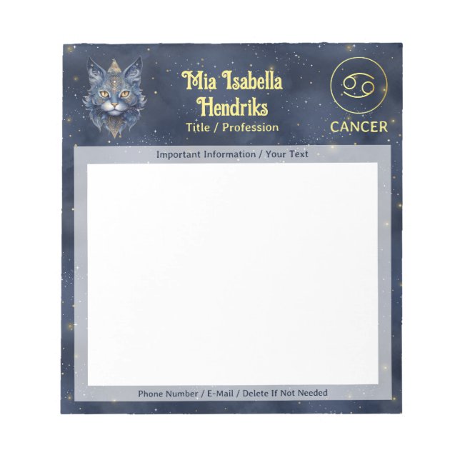 Zodiac Sign Cancer & Mystical Cat - Notepad (Front)