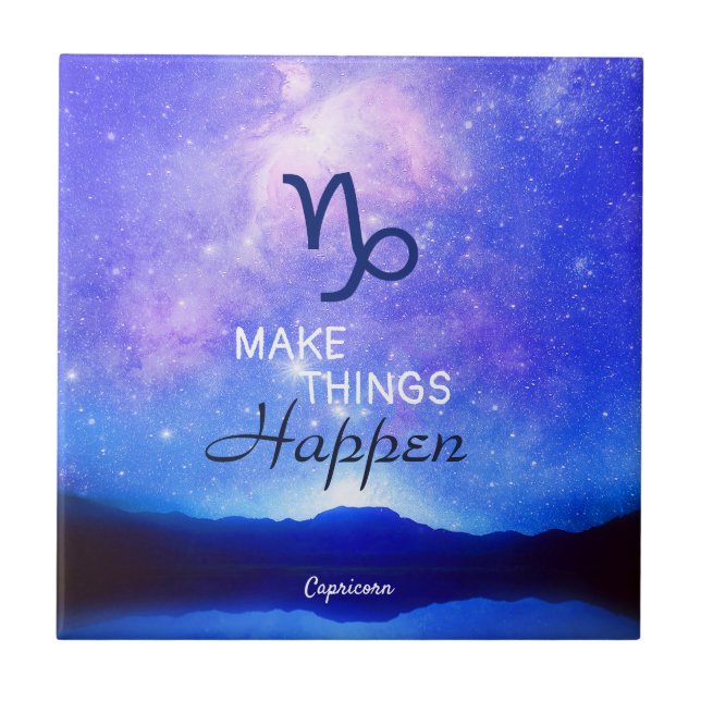Zodiac Sign Capricorn Dreamy Star Sky Quote  Ceramic Tile (Front)