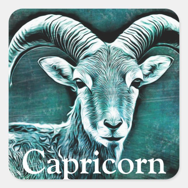 Zodiac Sign Capricorn Goat Symbol and Horoscope Square Sticker (Front)