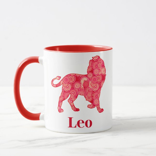 Zodiac Sign for Leo in a Red Fractal Pattern  Mug (Left)